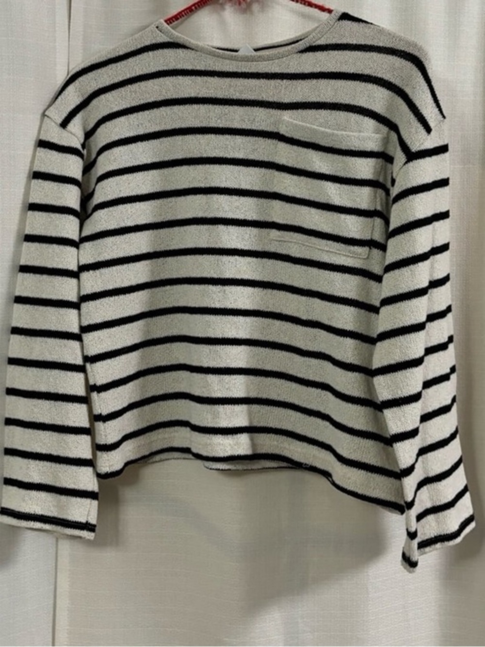 Zara Girls Light Striped Long Sleeve Top with a pocket size 9-10